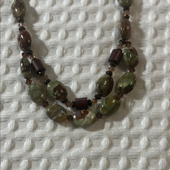 Vintage Beaded Necklace and Earrings - Green and Brown Tones - Picture 3 of 8